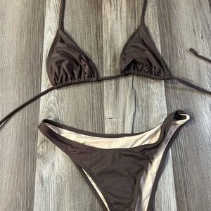 Women’s Brown Cotton On Triangle Bikini Set - Classic Two-Piece Swimwear